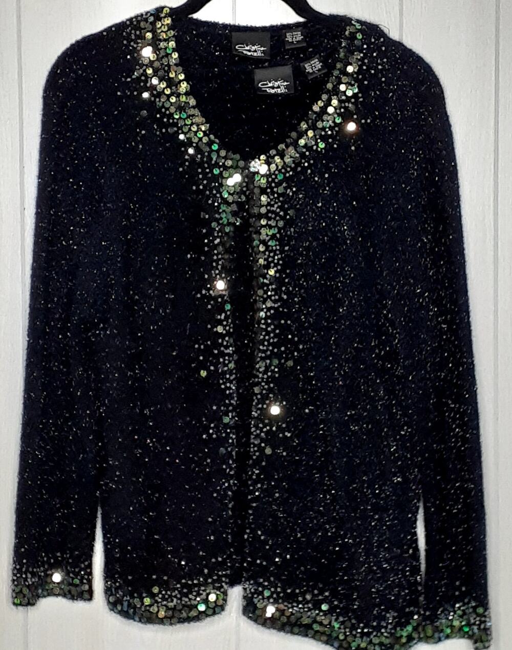 Christina Rotelli 2-piece Black Sweater Set Embellished Size Large Sequins